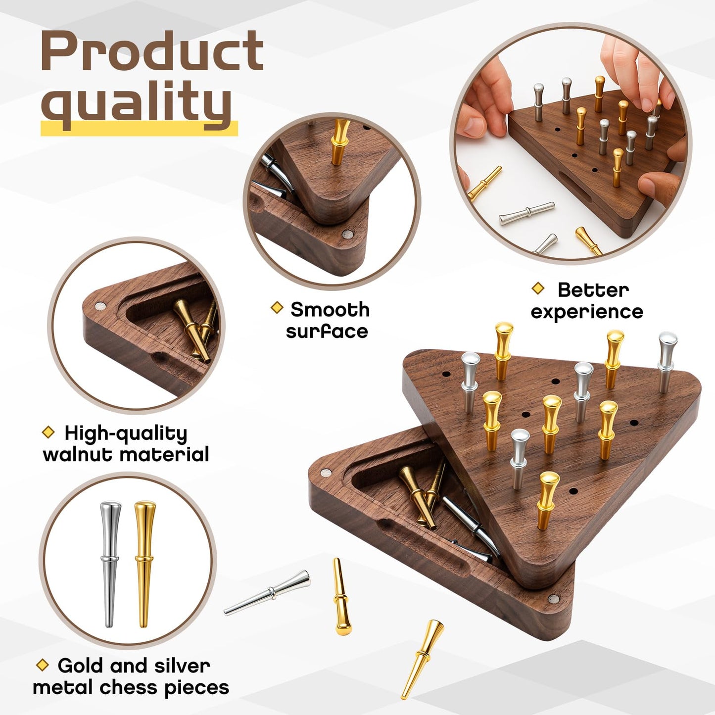 Estune 2 Set Walnut Tricky Triangle Peg Game – Portable 4.3-Inch Triangular Board with Magnetic Storage
