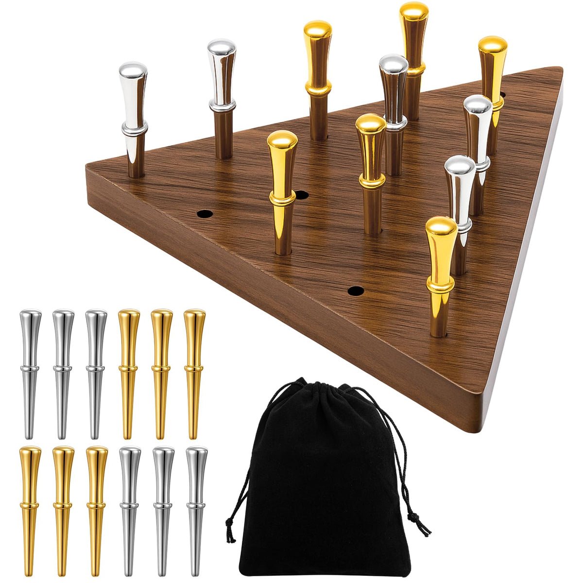 Estune Walnut Triangle Peg Game – 4.3-inch Portable Wood Board with Storage Bag