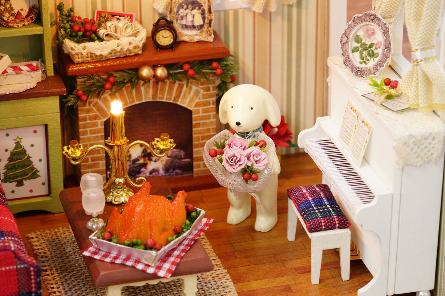 ESTUSR Christmas DIY Dollhouse Kit: Wooden Mini House with LED Lights & Accessories