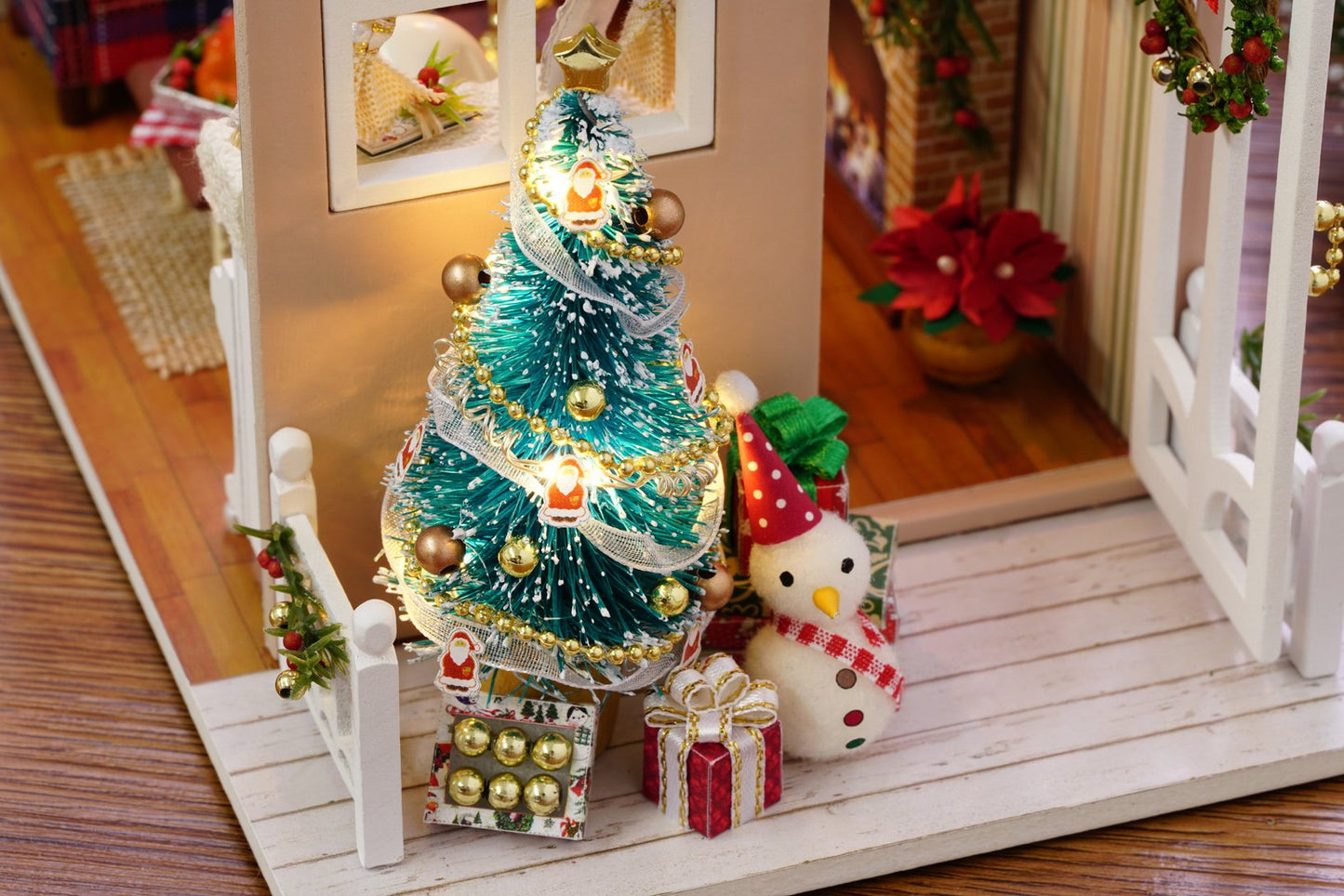 ESTUSR Christmas DIY Dollhouse Kit: Wooden Mini House with LED Lights & Accessories