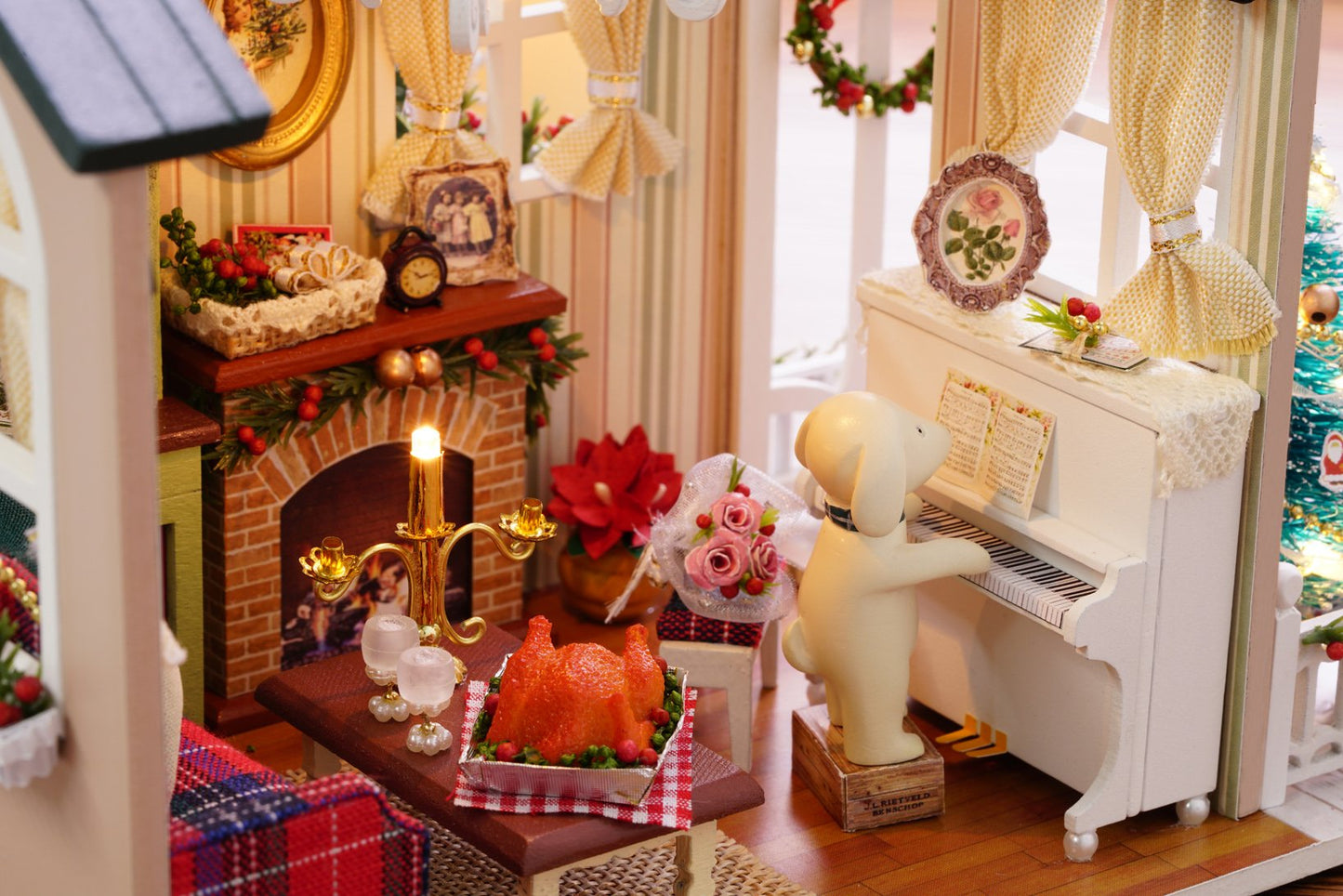 ESTUSR Christmas DIY Dollhouse Kit: Wooden Mini House with LED Lights & Accessories
