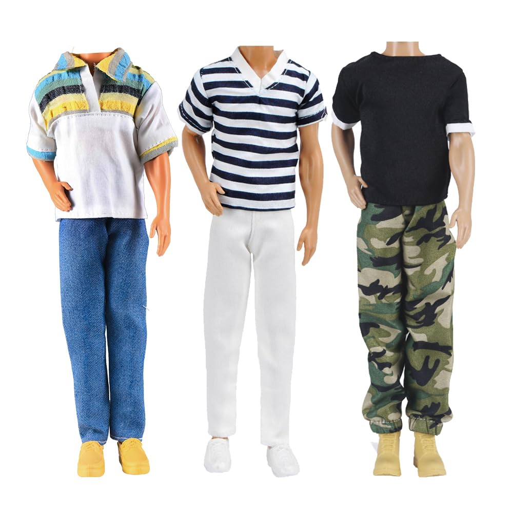 E-TING 3 Sets Doll Casual Wear for 12-Inch Dolls – Overalls, Jacket, Pants & Shoes