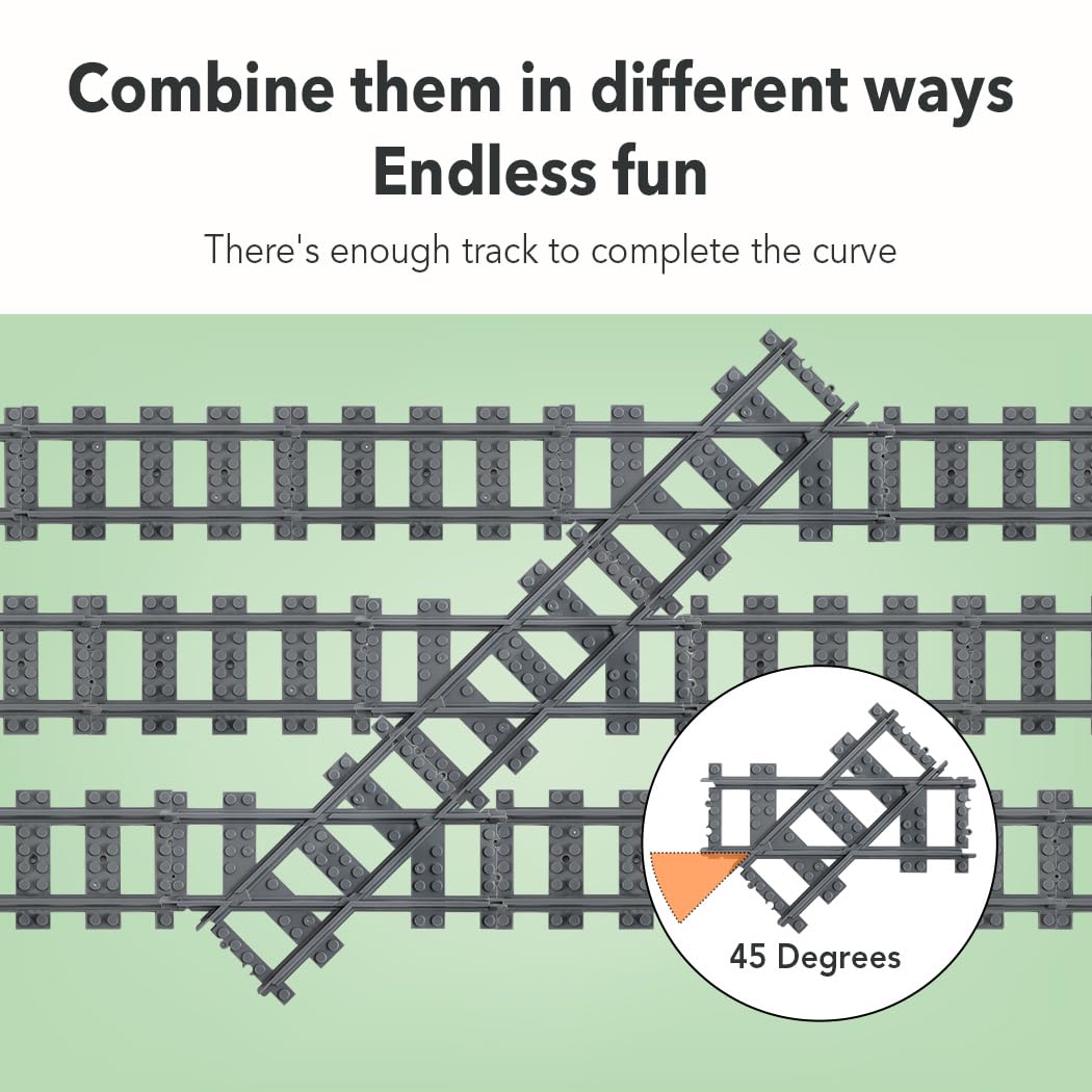 Etarnfly 42PCS City Train Tracks – 38 Straights, 2 Left-Right 45° Intersections, 2 Flexible Rails – Compatible with All Major Brands
