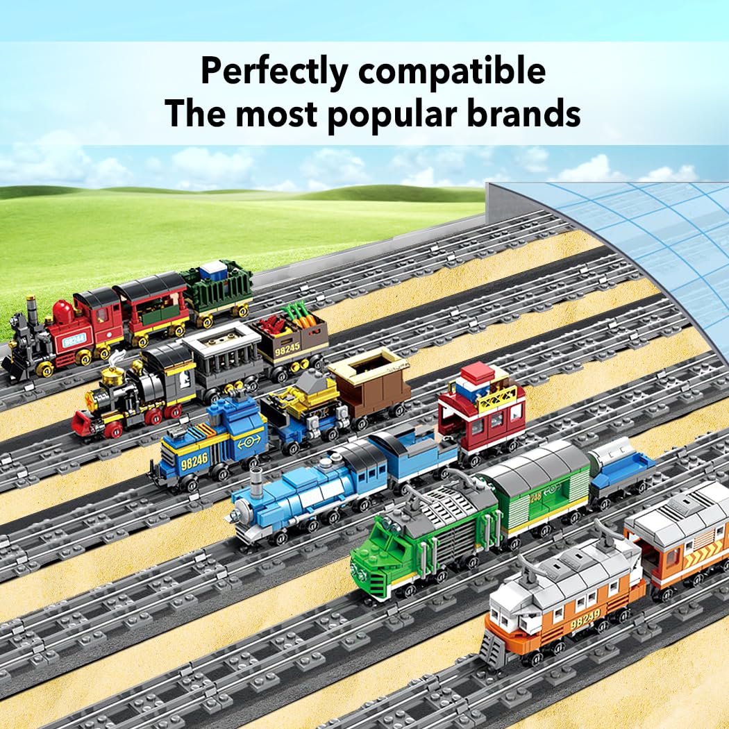 Etarnfly 42PCS City Train Tracks – 38 Straights, 2 Left-Right 45° Intersections, 2 Flexible Rails – Compatible with All Major Brands