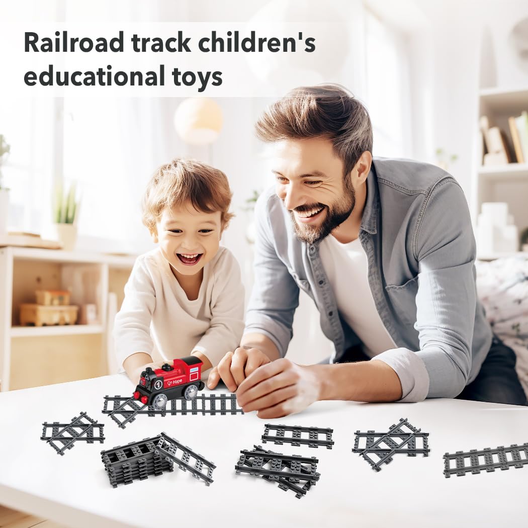 Etarnfly 42PCS City Train Tracks – 38 Straights, 2 Left-Right 45° Intersections, 2 Flexible Rails – Compatible with All Major Brands