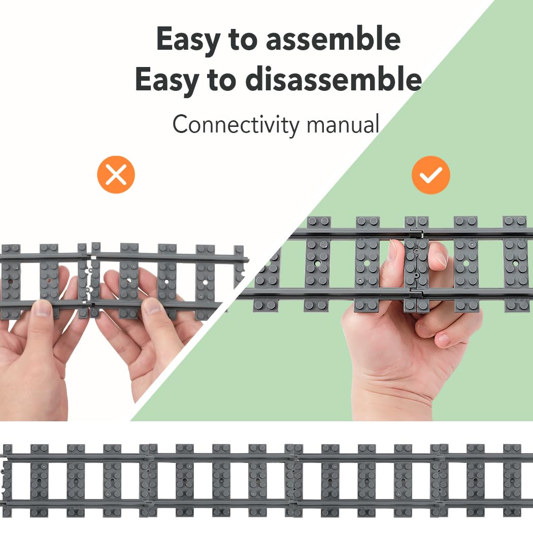 Etarnfly 42PCS City Train Tracks – 38 Straights, 2 Left-Right 45° Intersections, 2 Flexible Rails – Compatible with All Major Brands