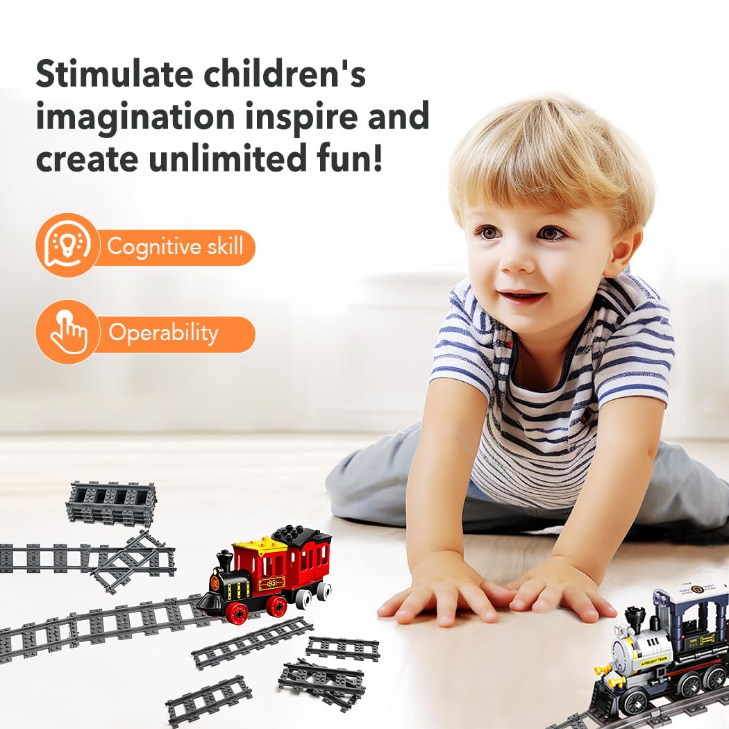 Etarnfly 42PCS City Train Tracks – 38 Straights, 2 Left-Right 45° Intersections, 2 Flexible Rails – Compatible with All Major Brands