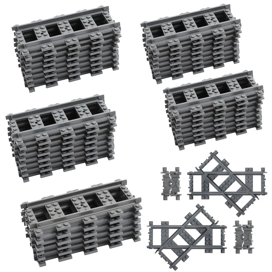 Etarnfly 42PCS City Train Tracks – 38 Straights, 2 Left-Right 45° Intersections, 2 Flexible Rails – Compatible with All Major Brands