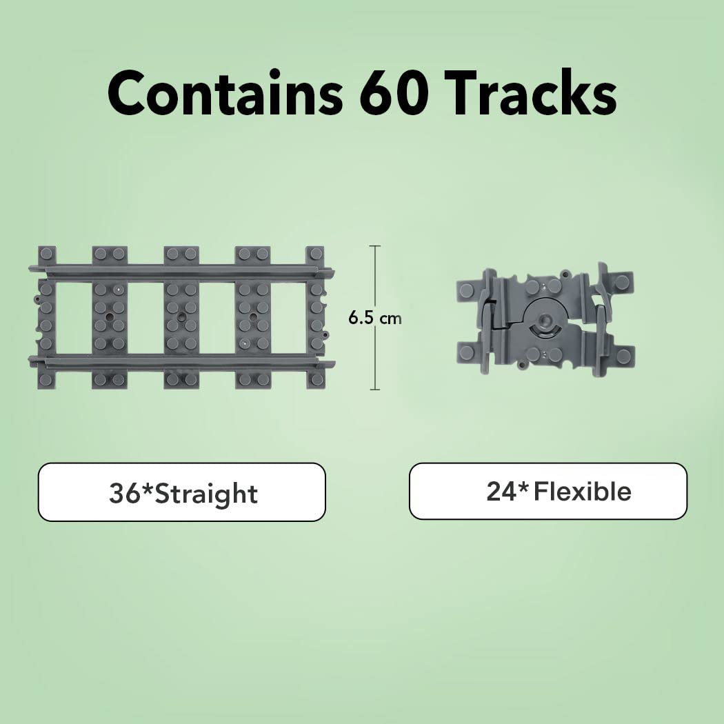 Etarnfly 60PCS City Train Tracks – Straight & Flexible Rail Set, Compatible with Major Brands