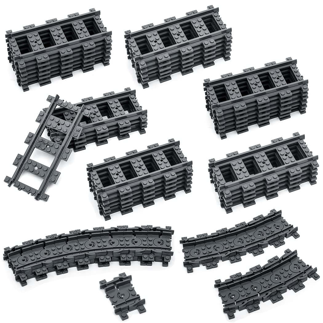 Etarnfly 60PCS City Train Tracks – Straight & Flexible Rail Set, Compatible with Major Brands