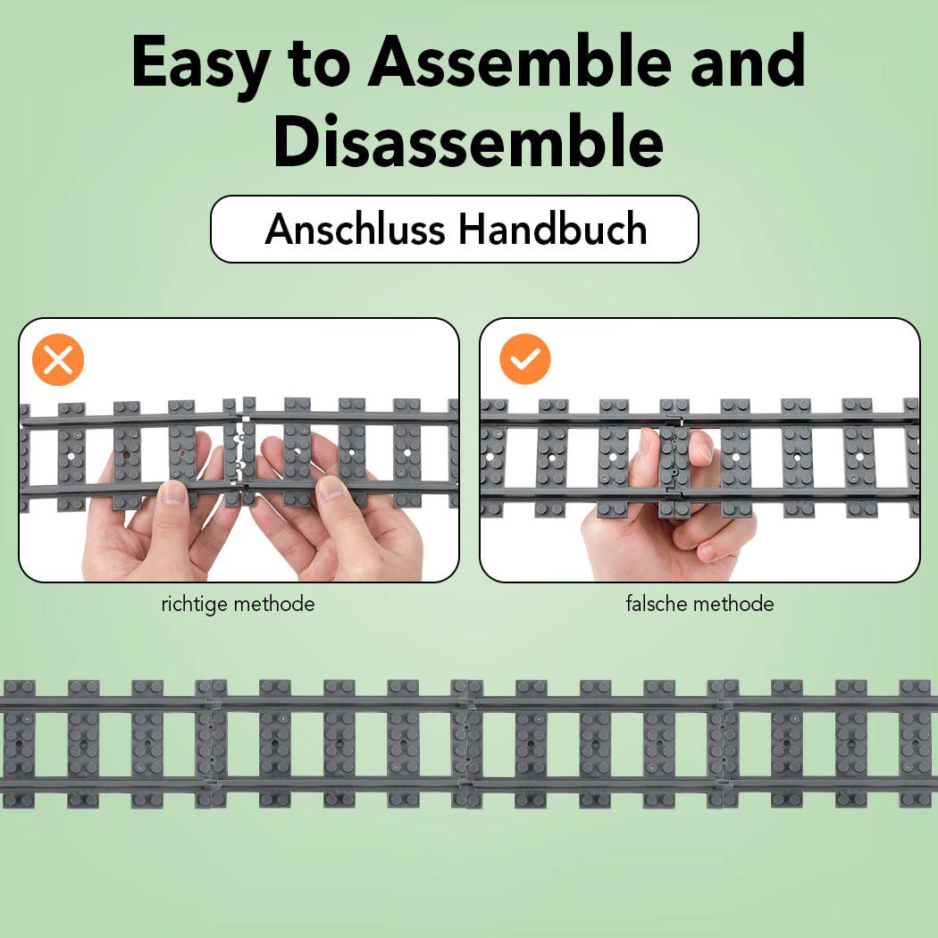 Etarnfly 60PCS City Train Tracks – Straight & Flexible Rail Set, Compatible with Major Brands