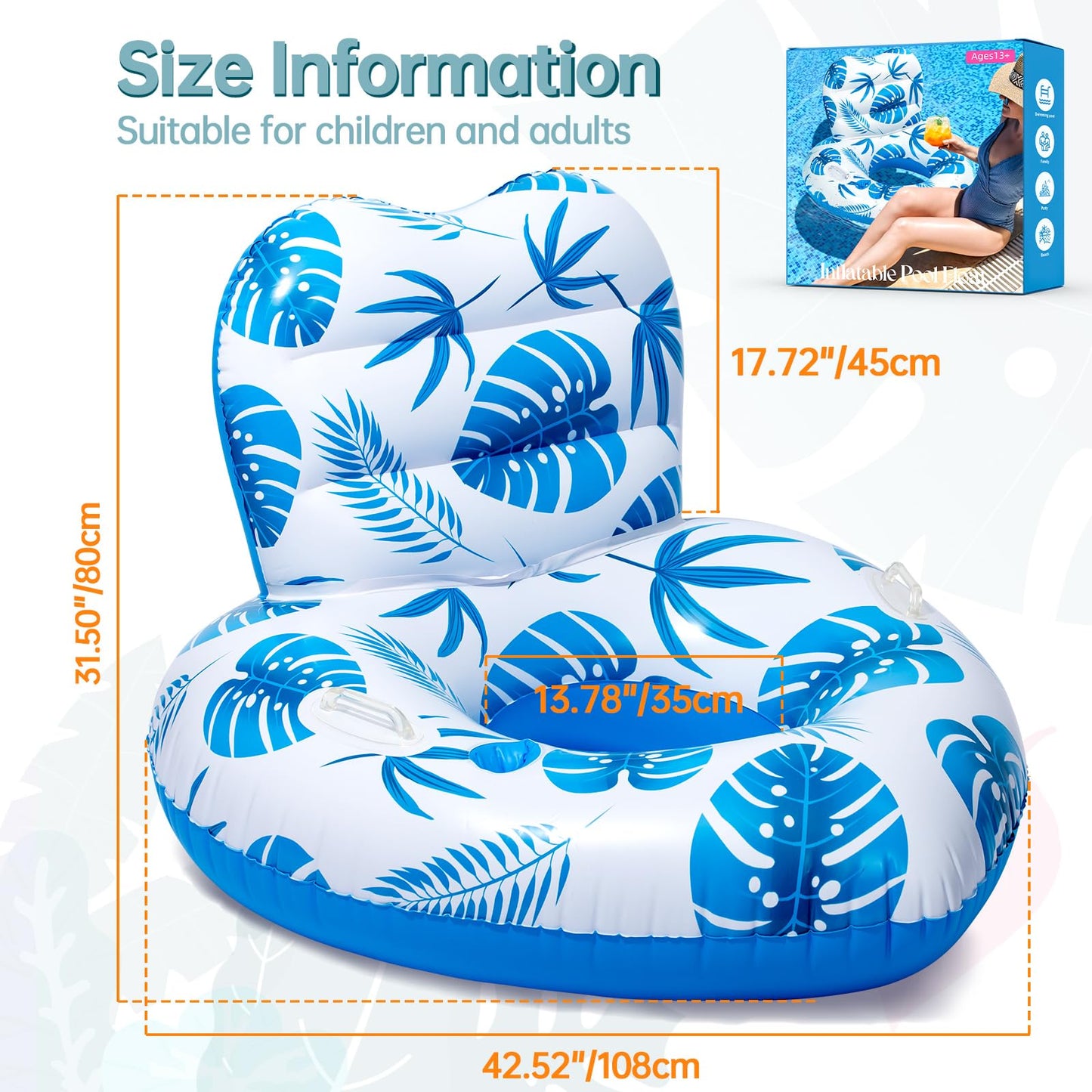 Etegow 2025 Model: Inflatable Unibody Pool Lounger with Cup Holders