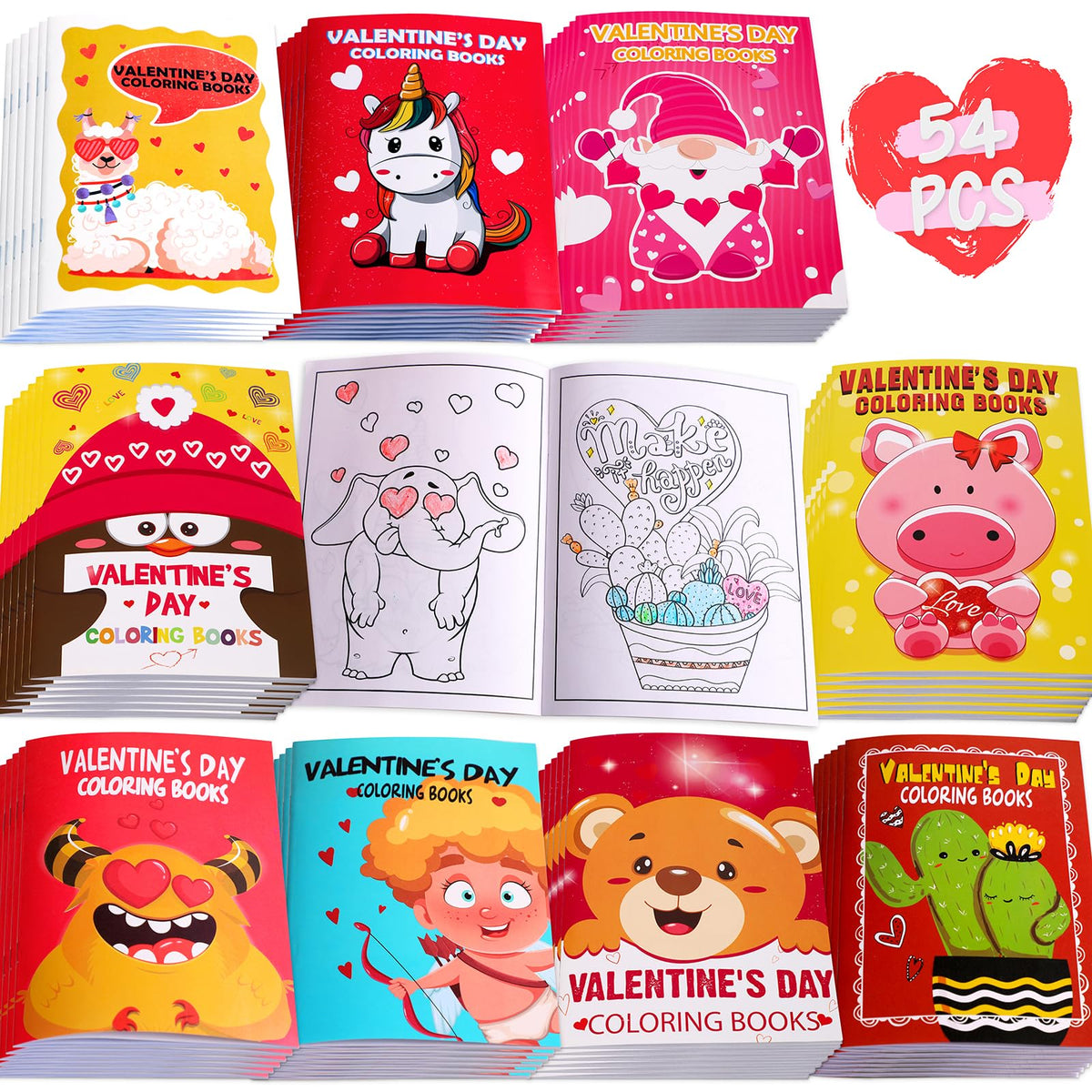 Eternity Sky 54PCS Valentines Coloring Book for Kids | Classroom Activities & Party Favors
