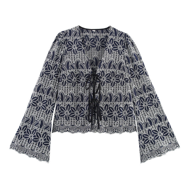 Ethnic Style Embroidered Bell Sleeve Vest Top