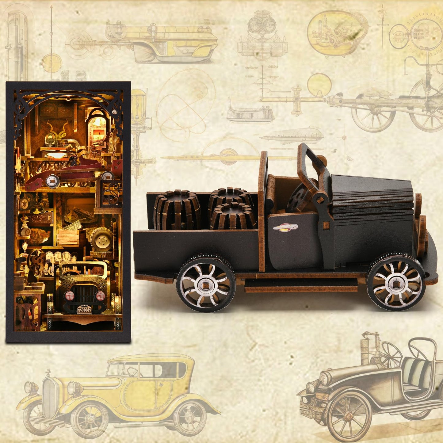 ETKVR Book Nook Kit – DIY Car-Themed 3D Bookend with LED Display