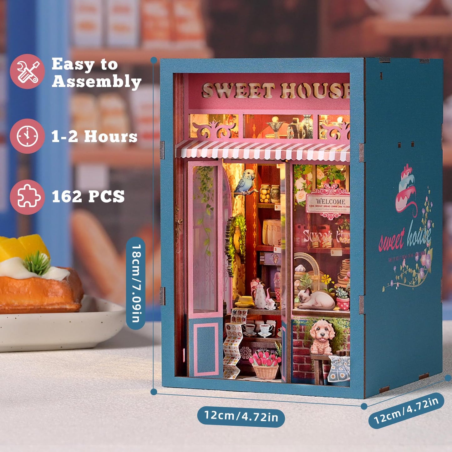 ETKVR Book Nook Kit - DIY 3D Wooden Puzzle & LED Bookend for Home Decor