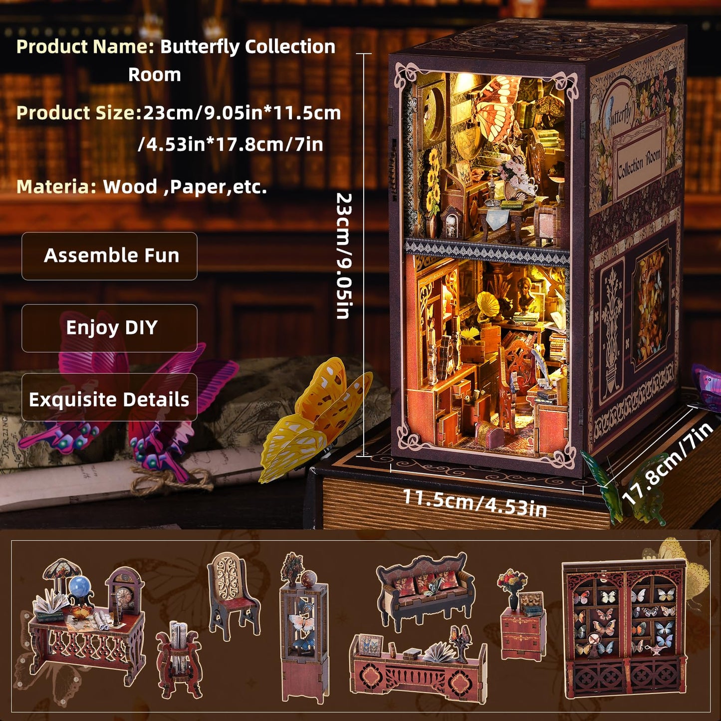 ETKVR Book Nook Kit – DIY Miniature House & Shelf Decor with LED