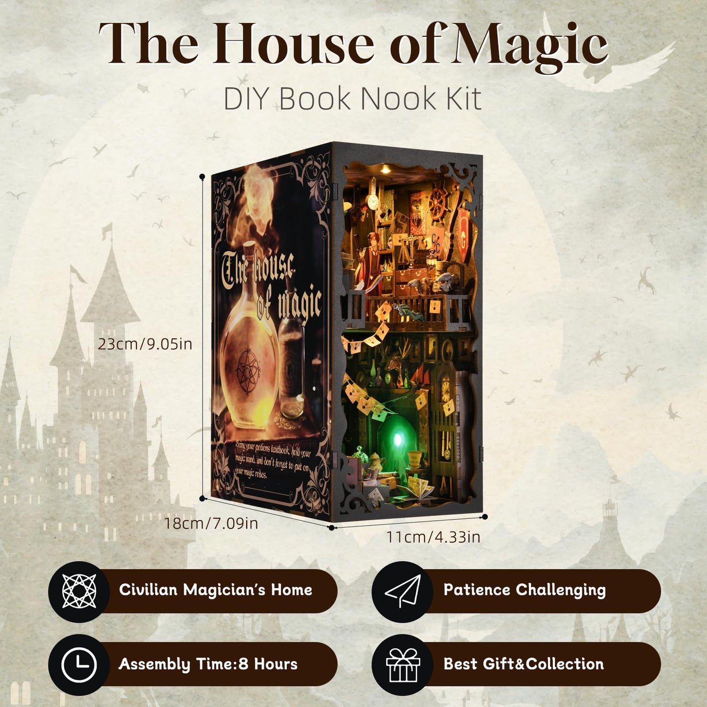 ETKVR Book Nook Kit – DIY Miniature House with LED Lights & Dust Cover