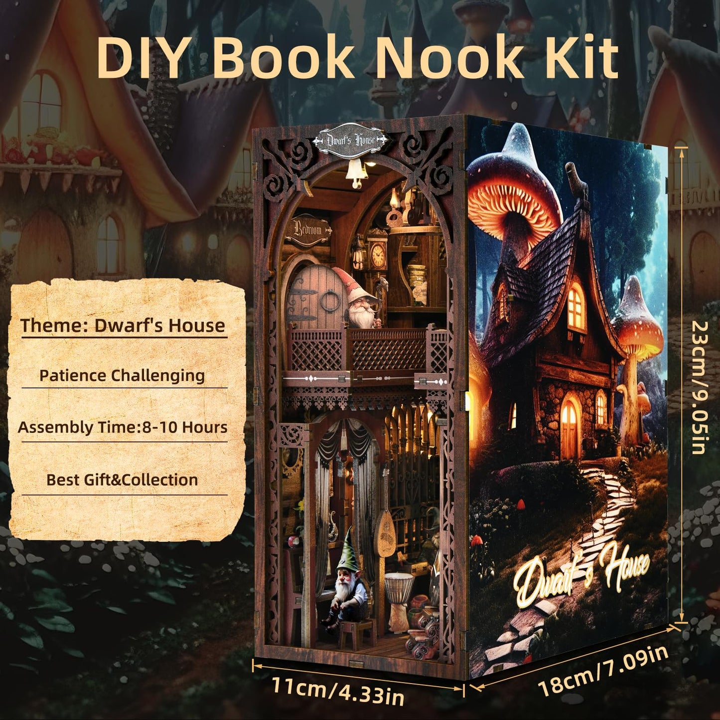 ETKVR Book Nook Kit – DIY 3D Wooden Puzzle with LED Lighting for Home Decor