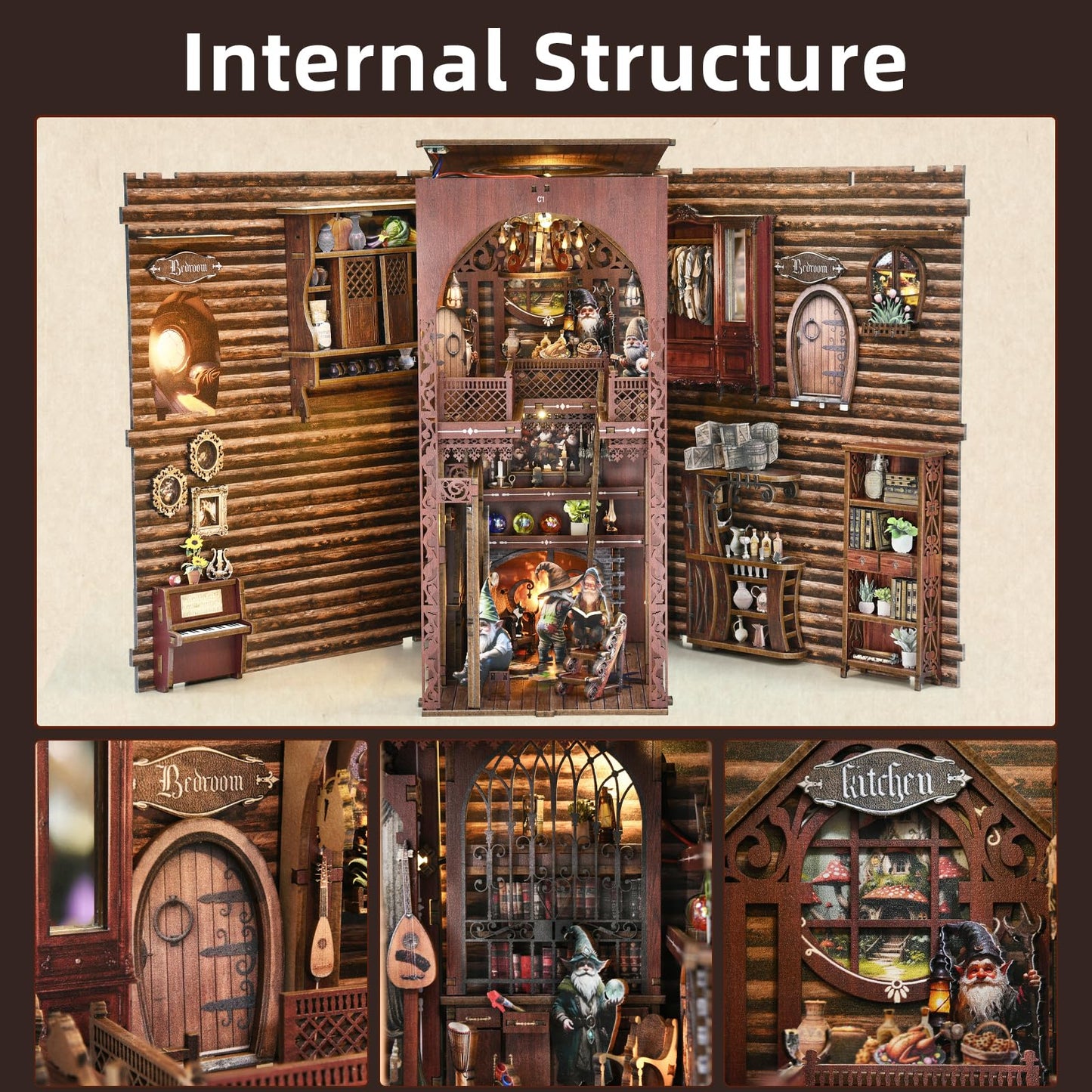 ETKVR Book Nook Kit – DIY 3D Wooden Puzzle with LED Lighting for Home Decor