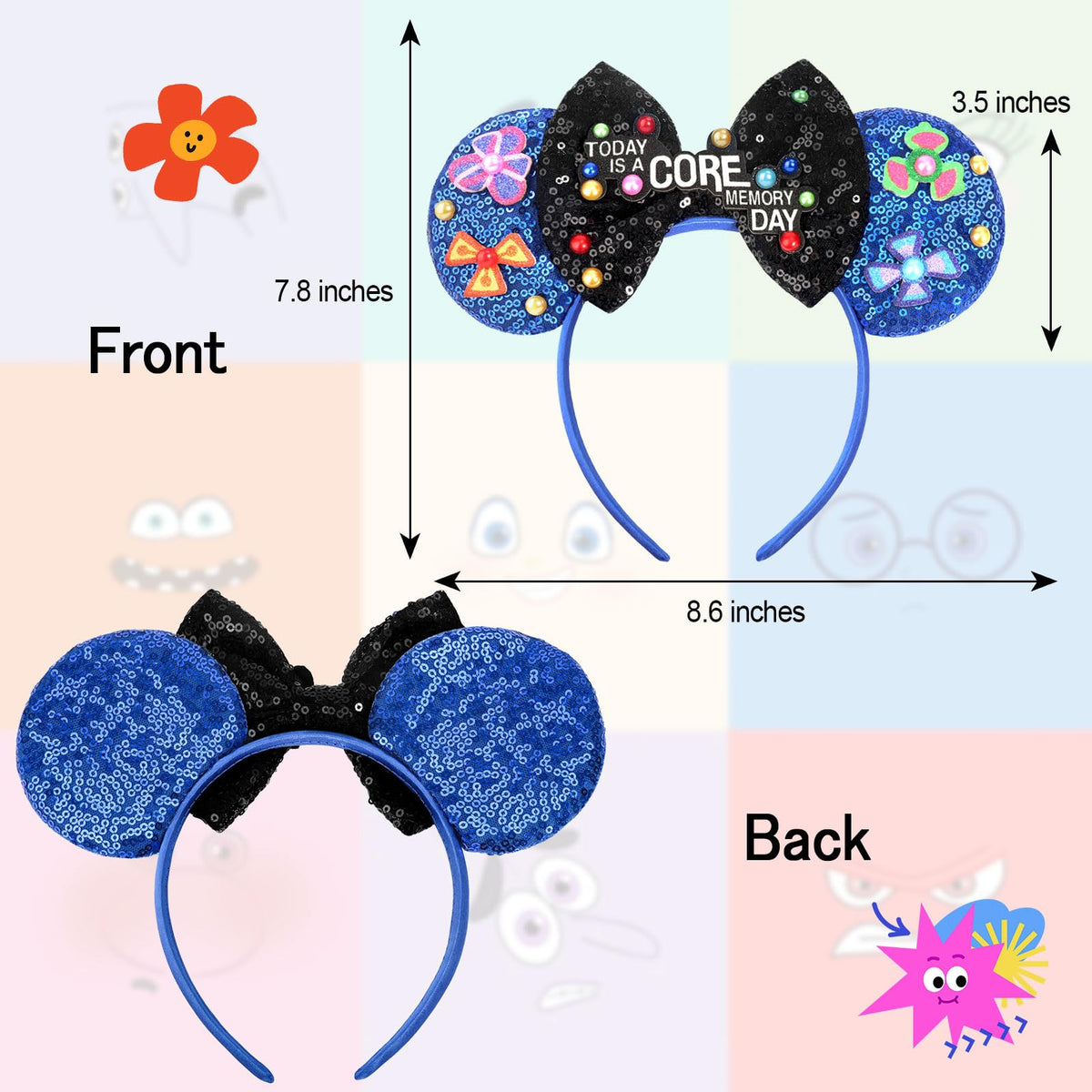 ETLUK Mouse Ears Headband – Blue Sequin Bow for Women and Girls | Cosplay, Parks & Parties