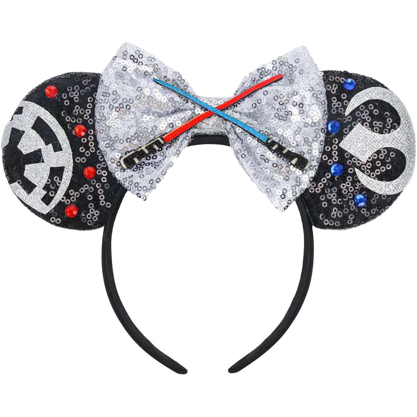 ETLUK Mouse Ears Headband – Sequin Star Ears, Sparkling Bow & Lightsaber Design for Cosplay & Parties