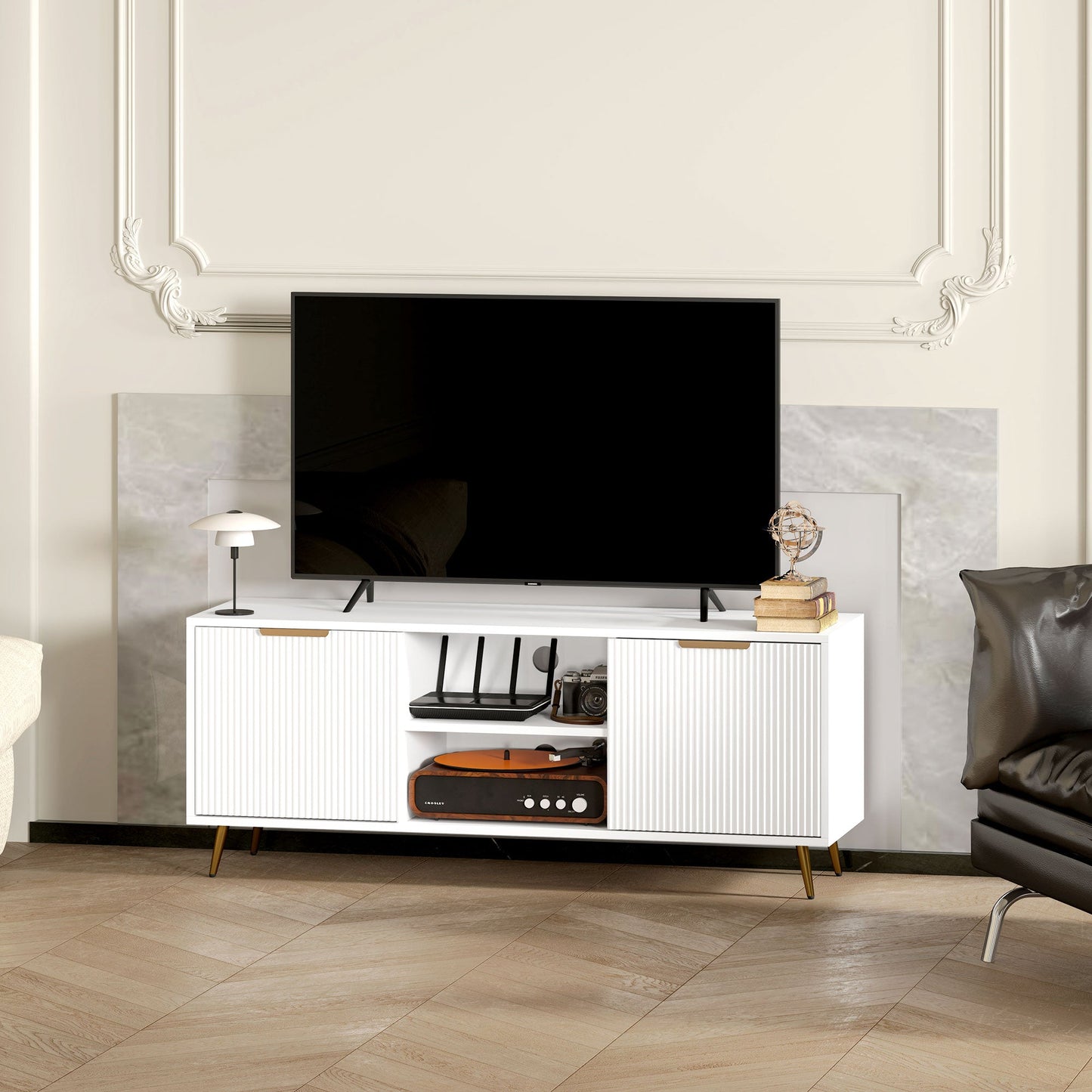 HOMCOM Modern TV Stand Cabinet with Storage for Living Room, White