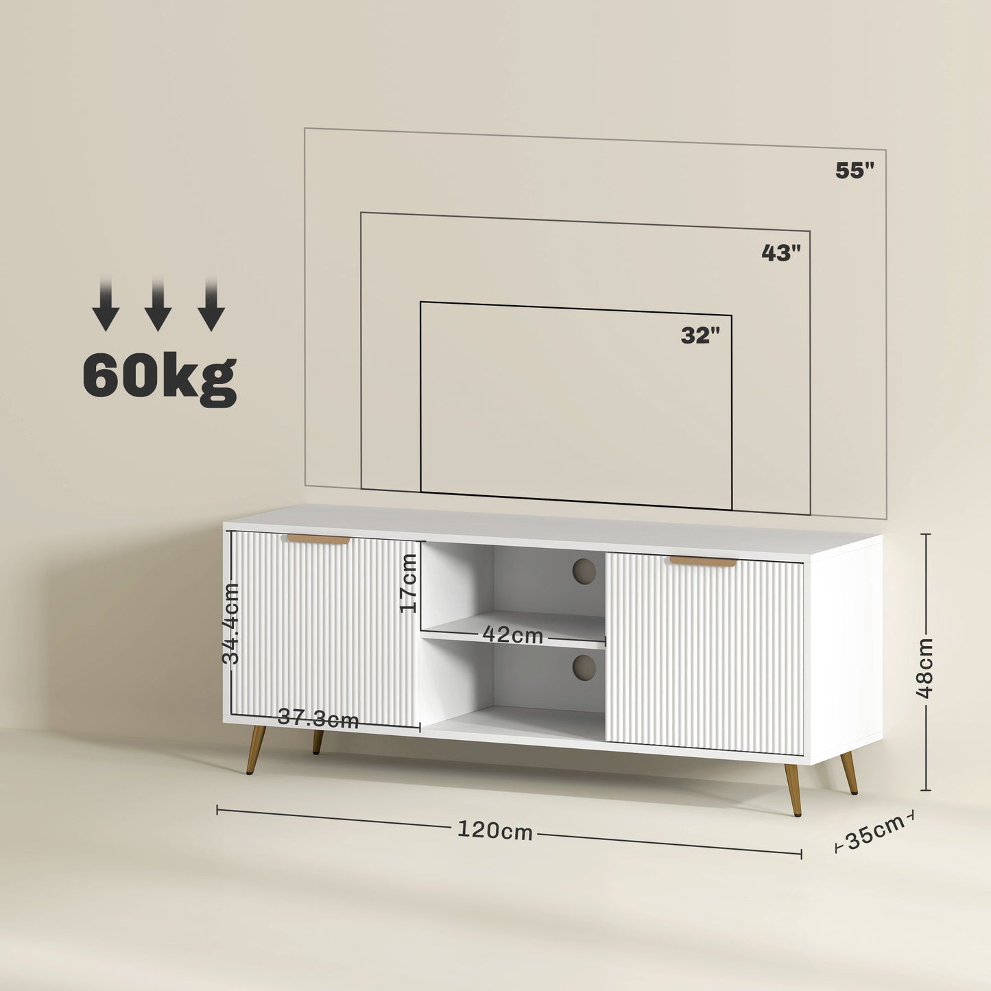 HOMCOM Modern TV Stand Cabinet with Storage for Living Room, White