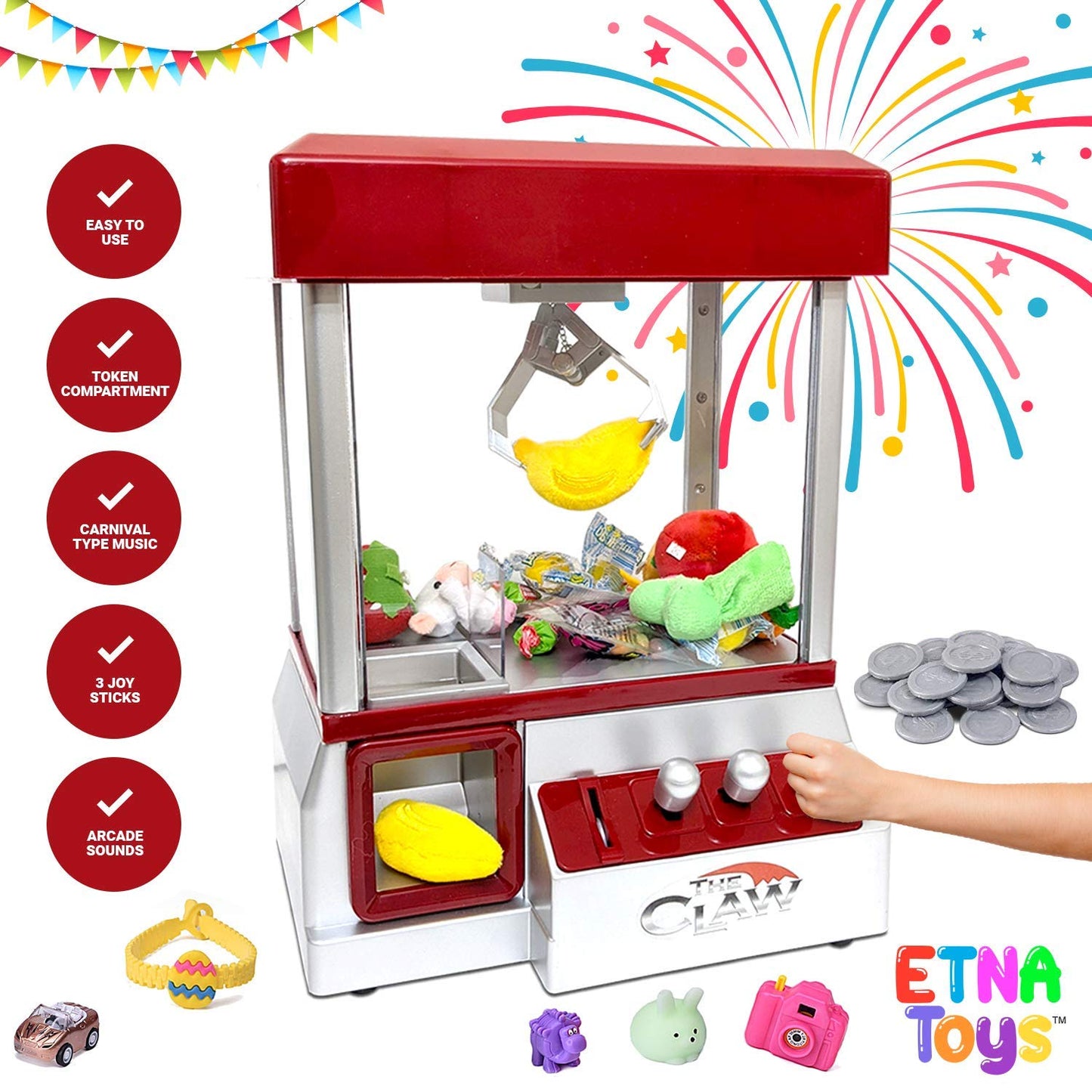 Etna Electronic Arcade Claw Machine Mini Candy Prize Dispenser – With Sound