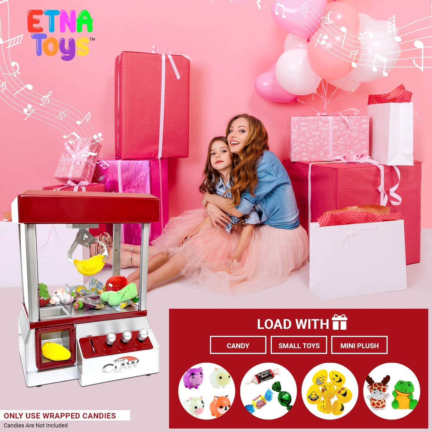 Etna Electronic Arcade Claw Machine Mini Candy Prize Dispenser – With Sound