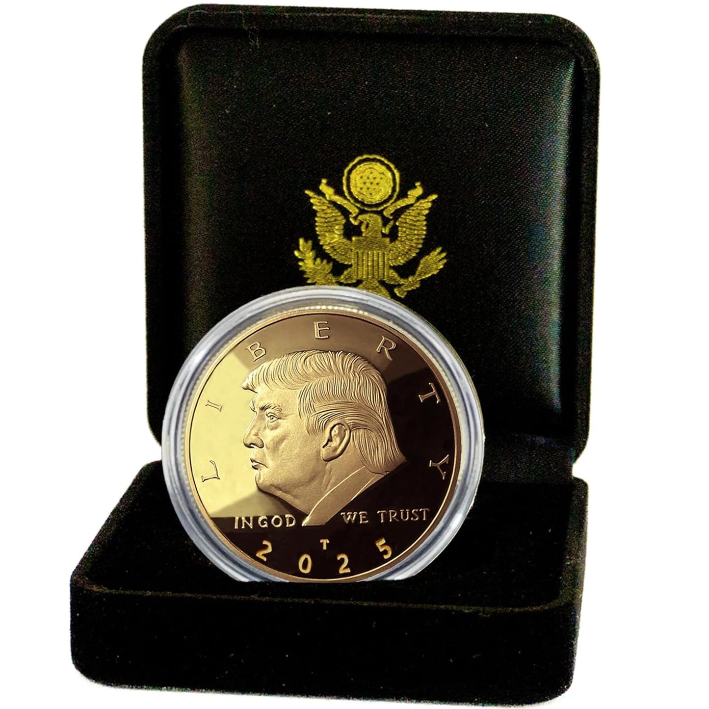 eTradewinds Donald J. Trump 2025 Liberty Eagle Gold Coin – 1oz 24k Plated, Velvet Display Case, COA Included