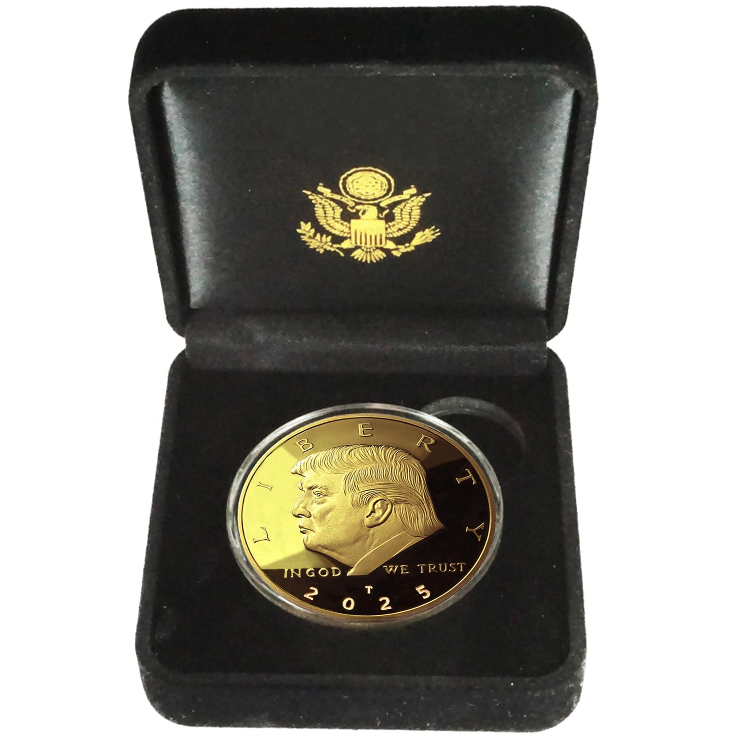 eTradewinds Donald J. Trump 2025 Liberty Eagle Gold Coin – 1oz 24k Plated, Velvet Display Case, COA Included