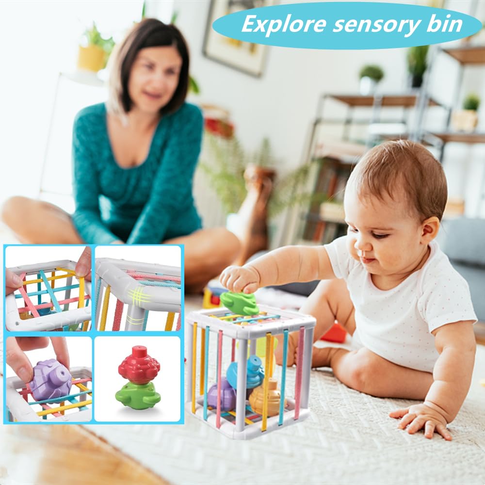Etyat Baby Toys 6-12 Months – Montessori Silicone Teether, Stacking Blocks & Sensory Set