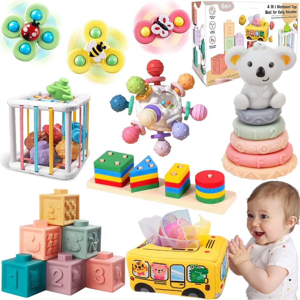 Etyat Montessori Baby Toys 6-18 Months – Sensory Sorting Stacking Teether Set
