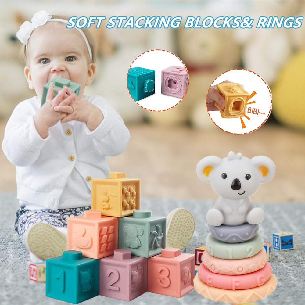 Etyat Montessori Baby Toys 6-18 Months – Sensory Sorting Stacking Teether Set