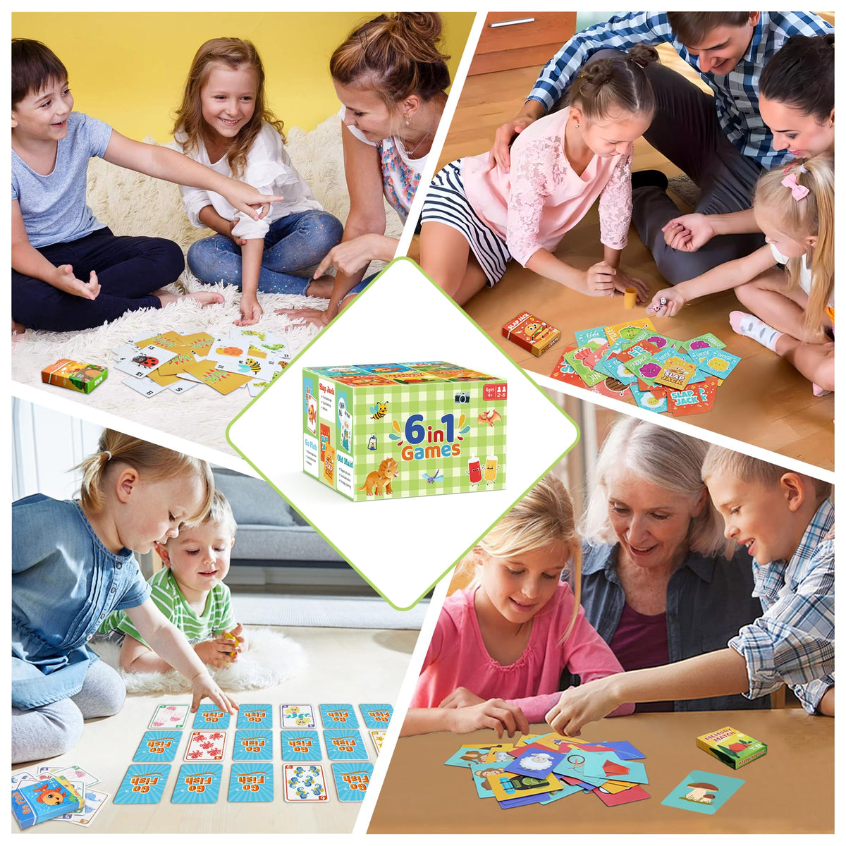 Etyishe 6-in-1 Card Games for Kids | Go Fish, Old Maid, Memory Match, Slap Jack