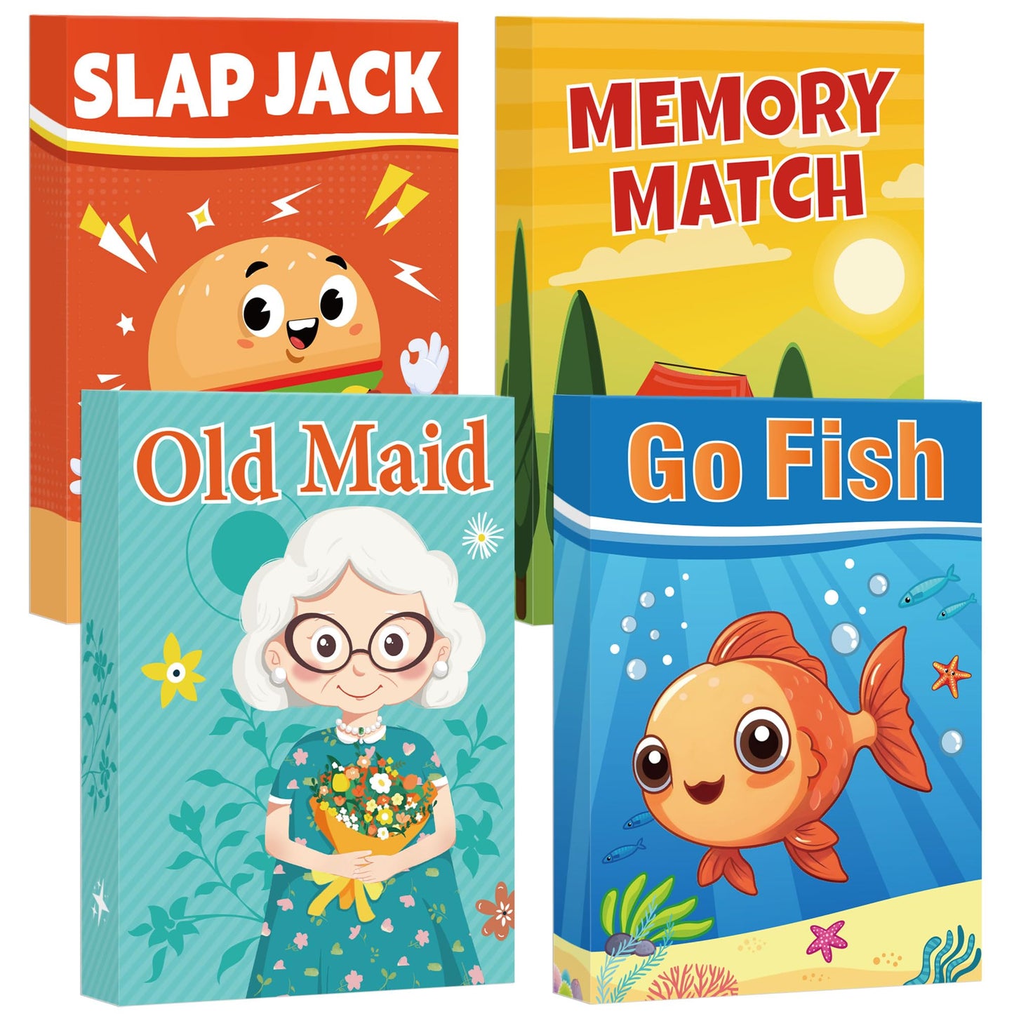 Etyishe 4-in-1 Card Games for Kids | Go Fish, Old Maid, Memory Match, Slap Jack