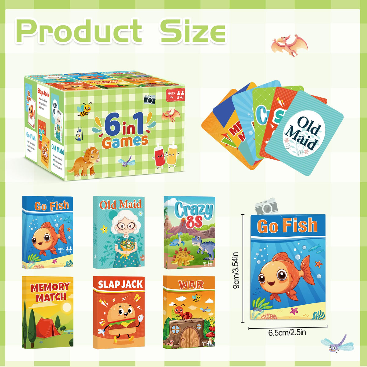 Etyishe 6-in-1 Card Games for Kids | Go Fish, Old Maid, Memory Match, Slap Jack