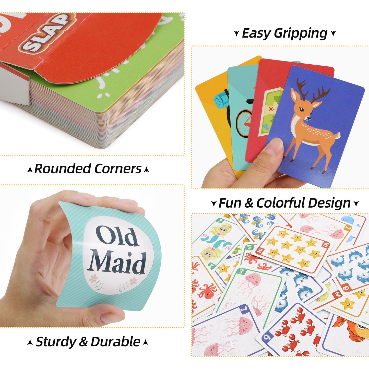 Etyishe 4-in-1 Card Games for Kids | Go Fish, Old Maid, Memory Match, Slap Jack