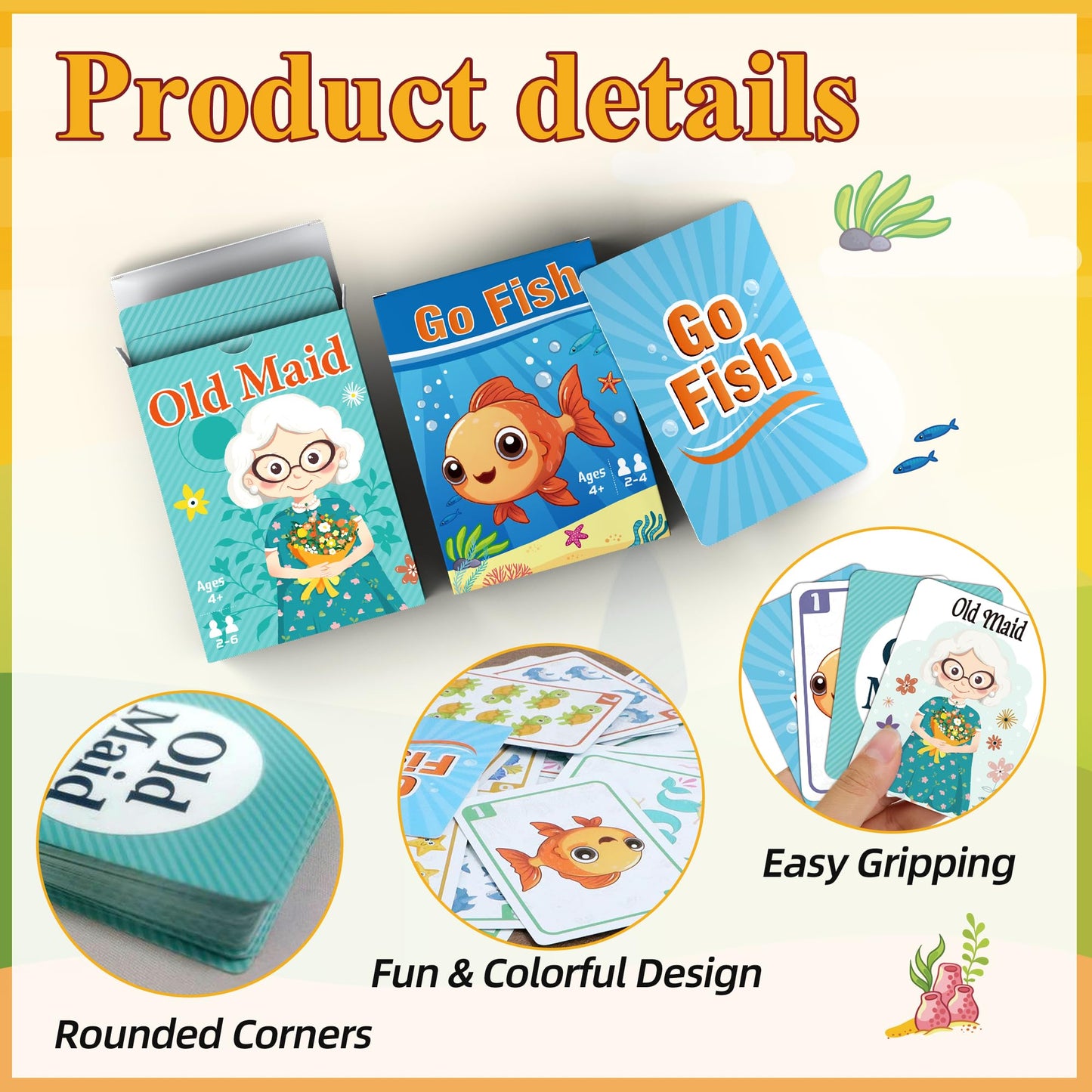 Etyishe Go Fish & Old Maid Card Game — 2 Decks for Family Nights