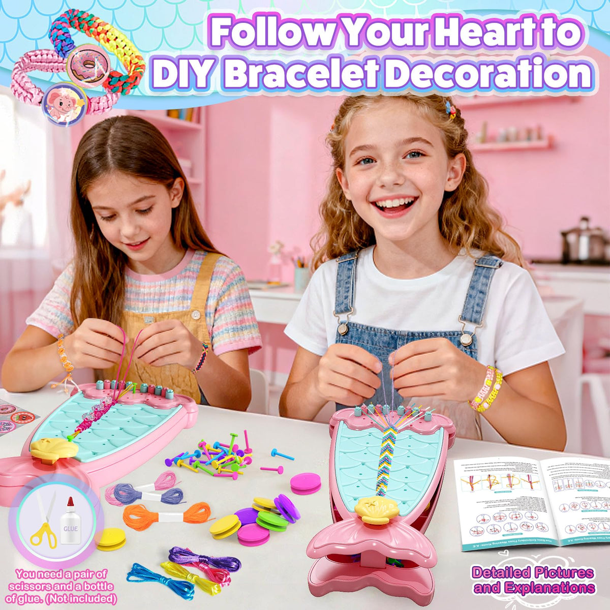 Euclidean Cube 2-in-1 Friendship Bracelet Kit for Girls Aged 8-12 | Jewelry Making & Travel Activity