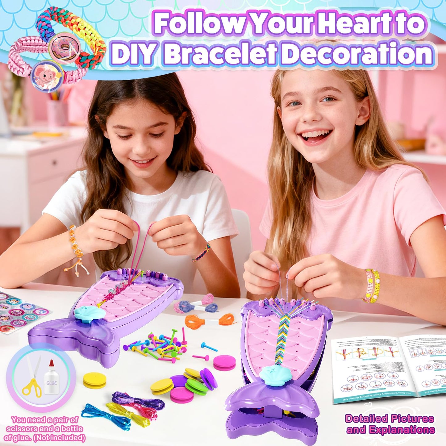 Euclidean Cube 2-in-1 Friendship Bracelet Kit for Girls Purple – Ages 8-12 Jewelry Making Set