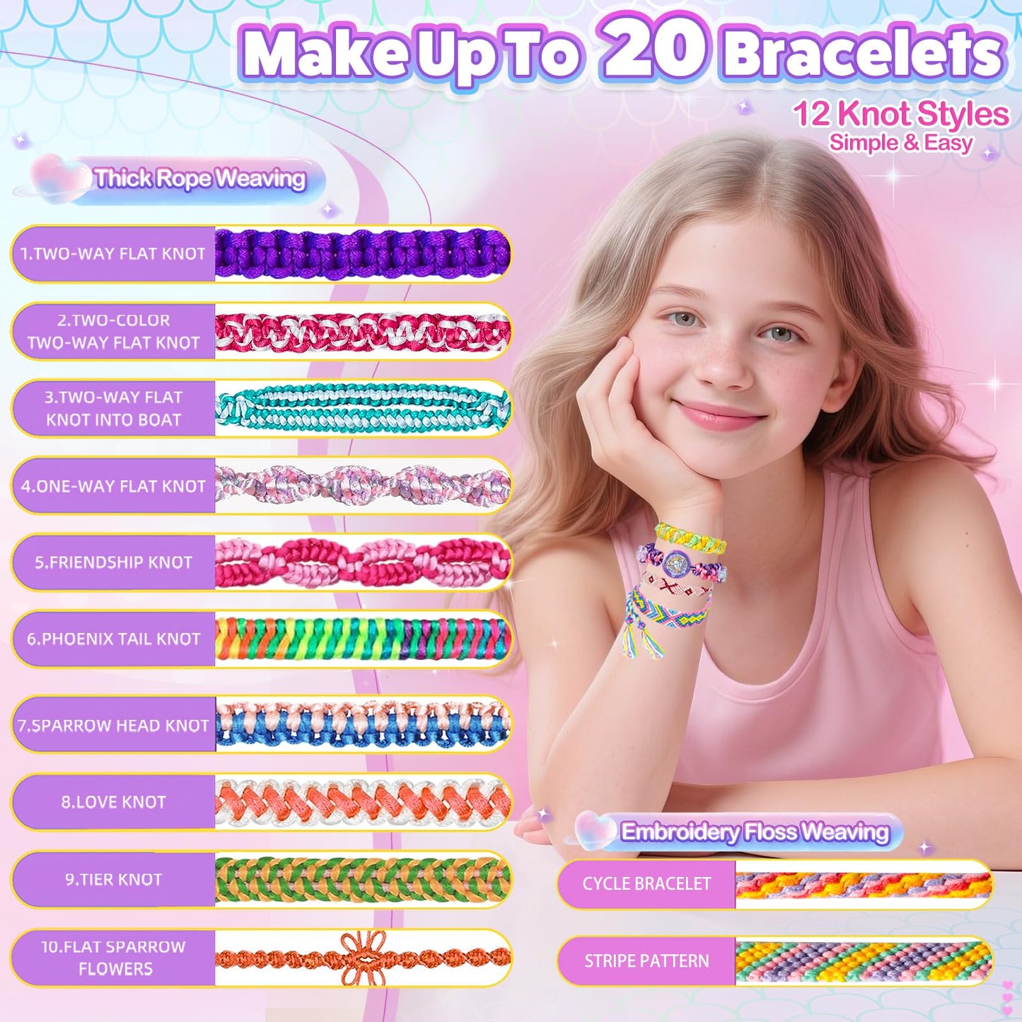 Euclidean Cube 2-in-1 Friendship Bracelet Kit for Girls Purple – Ages 8-12 Jewelry Making Set