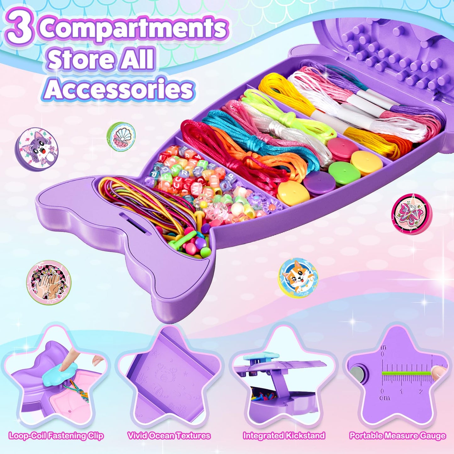 Euclidean Cube 2-in-1 Friendship Bracelet Kit for Girls Purple – Ages 8-12 Jewelry Making Set