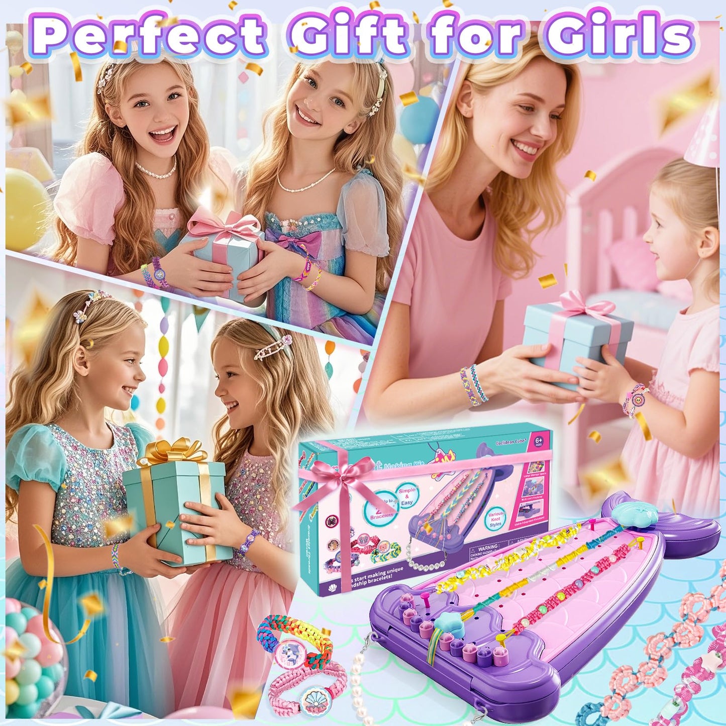 Euclidean Cube 2-in-1 Friendship Bracelet Kit for Girls Purple – Ages 8-12 Jewelry Making Set