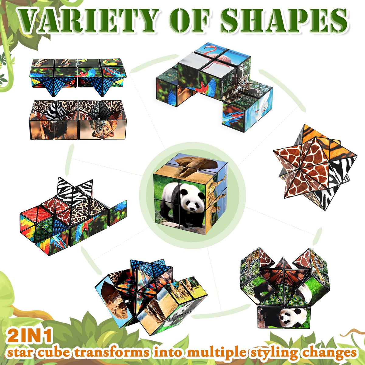 Euclidean Cube 2-in-1 Star Cube Set – Fidget Toy for Kids, Animal Themes, Travel-Friendly Gift (Ages 6–13)