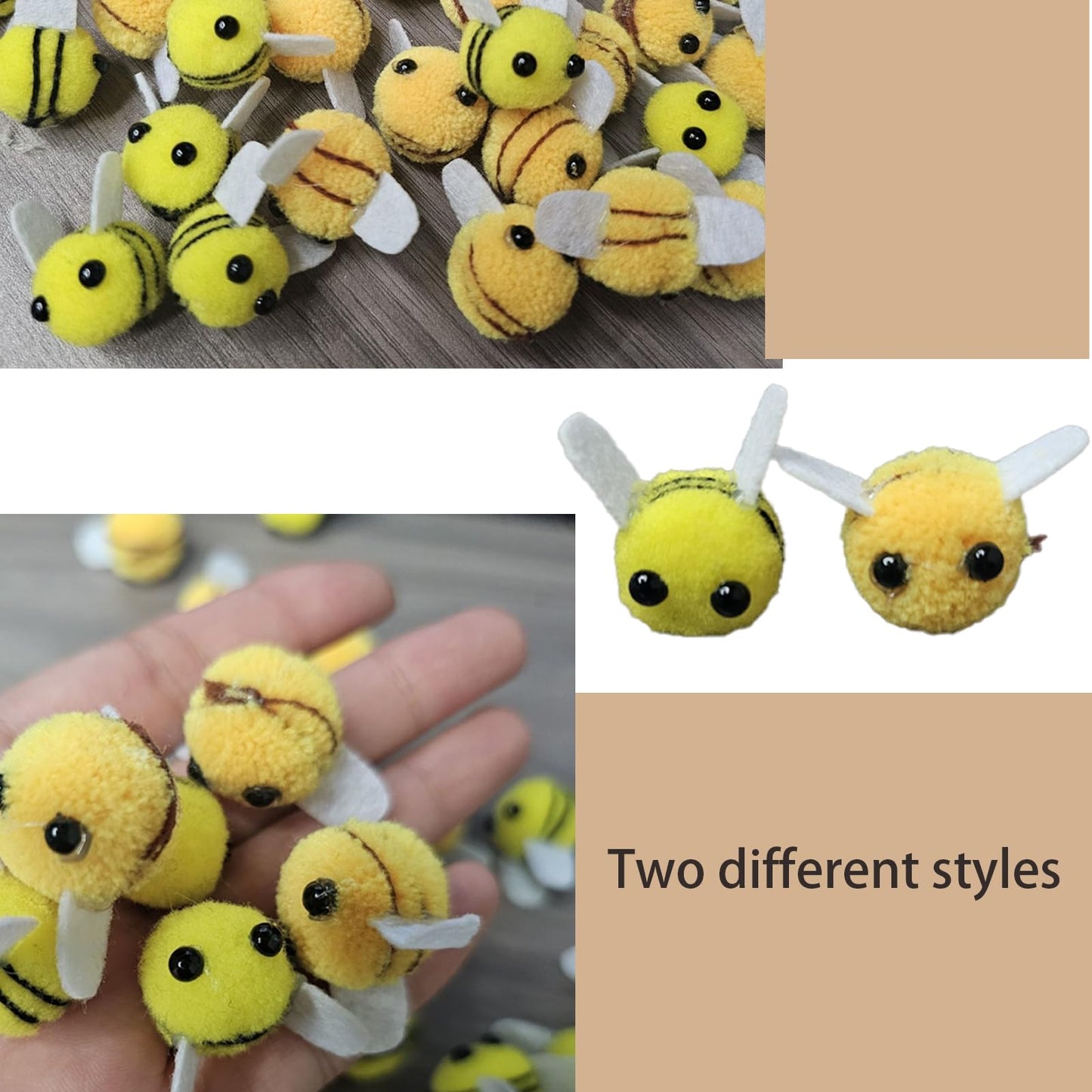 EUGFI 24PCS Mini Wool Felt Bees Set – 2-in-1 Combo Pack for DIY Crafting, Plush Bee Decor
