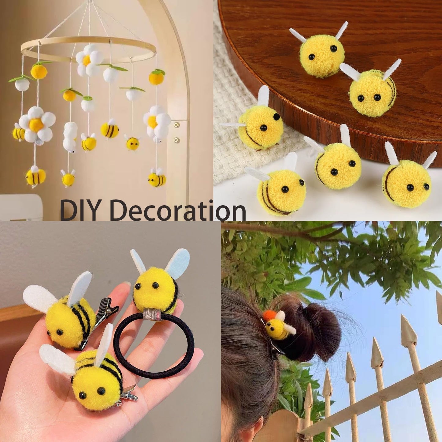 EUGFI 24PCS Mini Wool Felt Bees Set – 2-in-1 Combo Pack for DIY Crafting, Plush Bee Decor