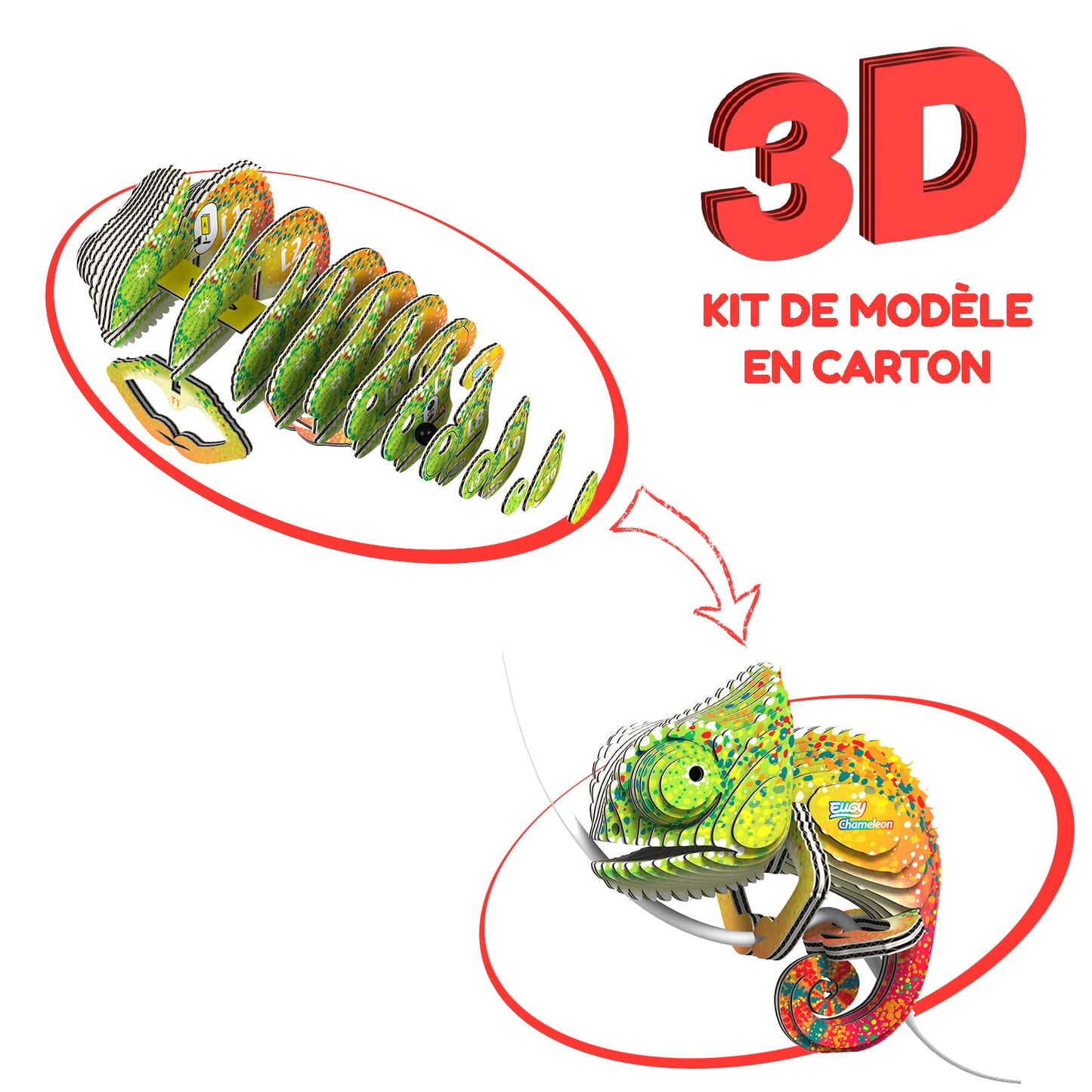 EUGY Chameleon 3D Puzzle – 31-Piece Eco-Friendly Educational Toy for Kids 6+