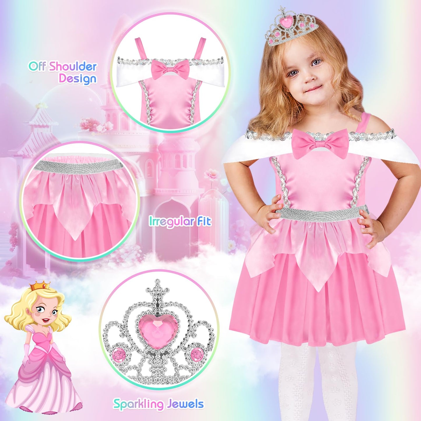 EULRGAUS Princess Dress Up Set for Toddlers | 4 Theme Dresses & Accessories